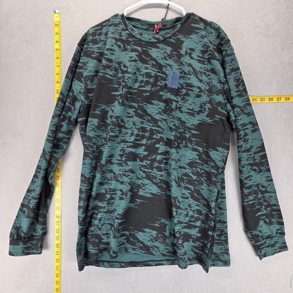 NWT Topo Designs Shirt Mens XL Green Graphic Tee Splintered Long Sleeve Black